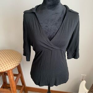 LOFT Black Women's Wrap Collared Blouse 1/2 sleeve